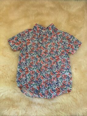 Janie and Jack Floral Button-Down Shirt - White with Red & Blue Flowers